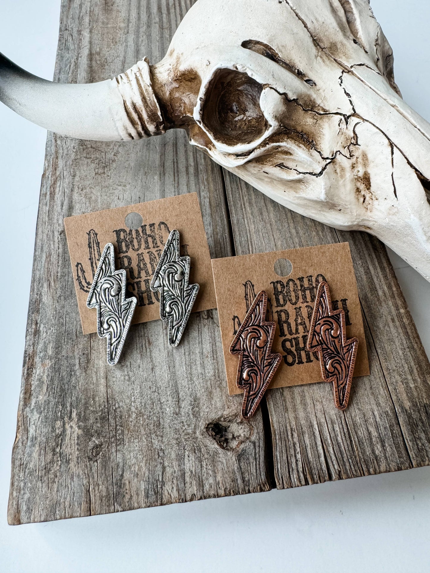 Western Floral Casting Lightning Bolt Thunder Stud Earrings