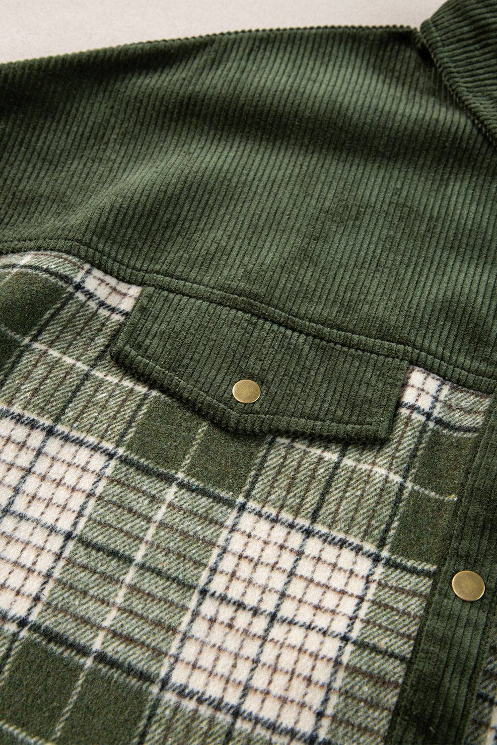 Snap Button Colorblock Plaid Shacket