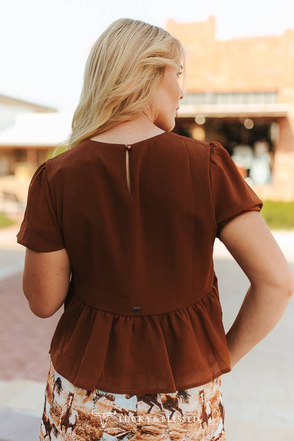 Front Tie Puff Sleeve Top