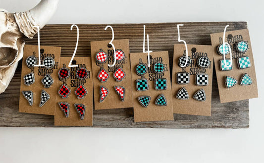Western Checker Post Earring Set