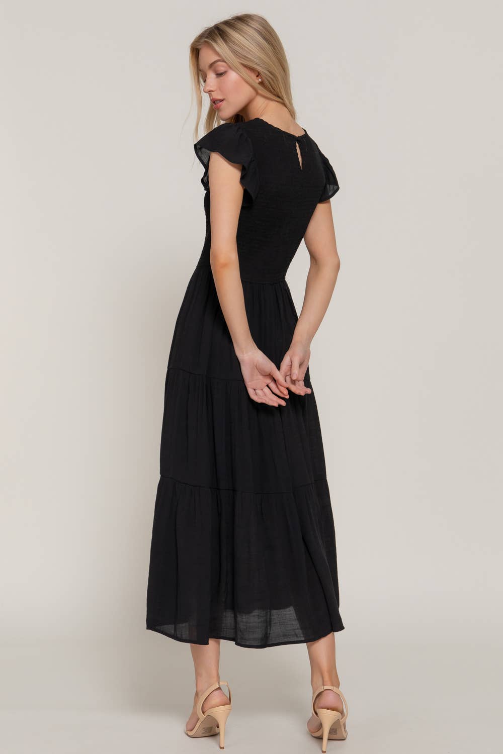 Ruffle Sleeve Crew Neck Dress