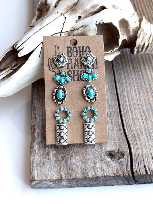 5 Pair Stone Stud Earring Set