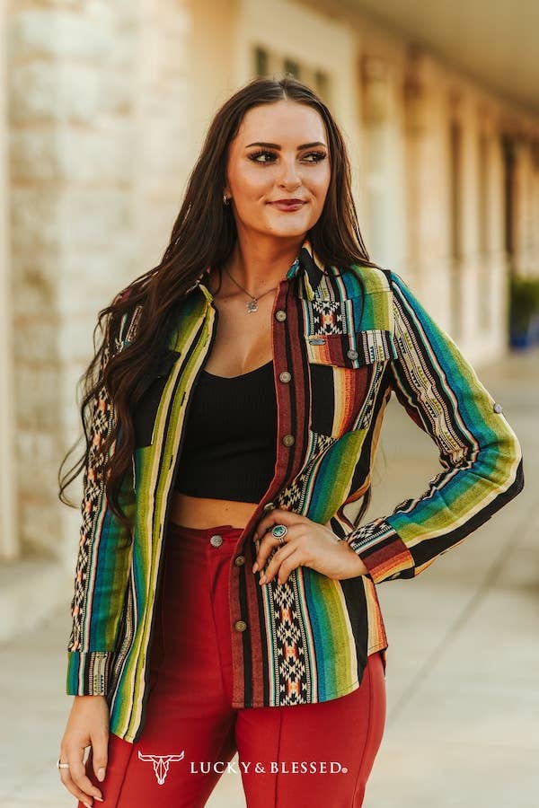 Plus Size Jacquard Serape Multi-Color Western Jacket