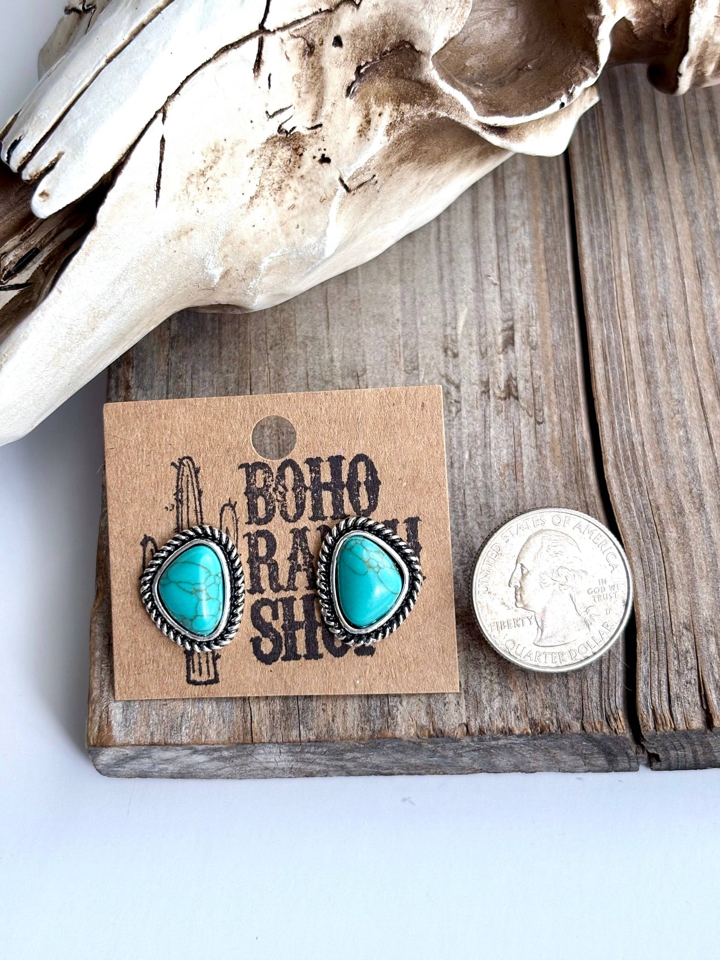 Western Concho Turquoise Stone Stud Earrings