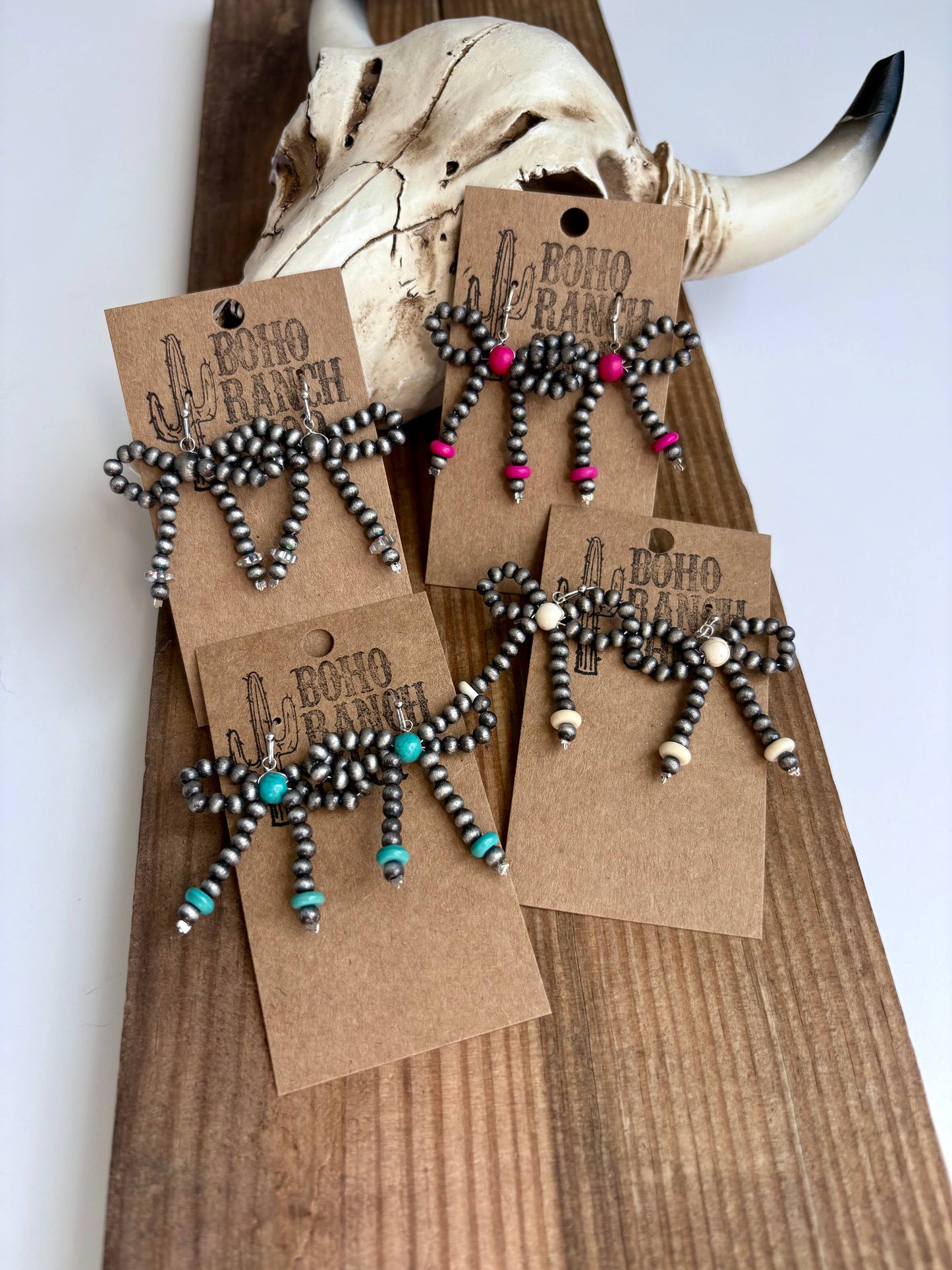 Western Navajo Style Bead Coquette Bow Earrings