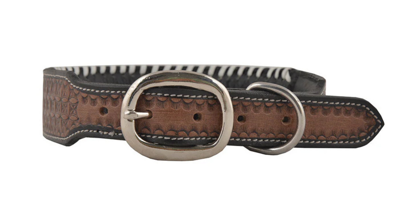Oxy Daisy Hand-Tooled Leather Dog Collar