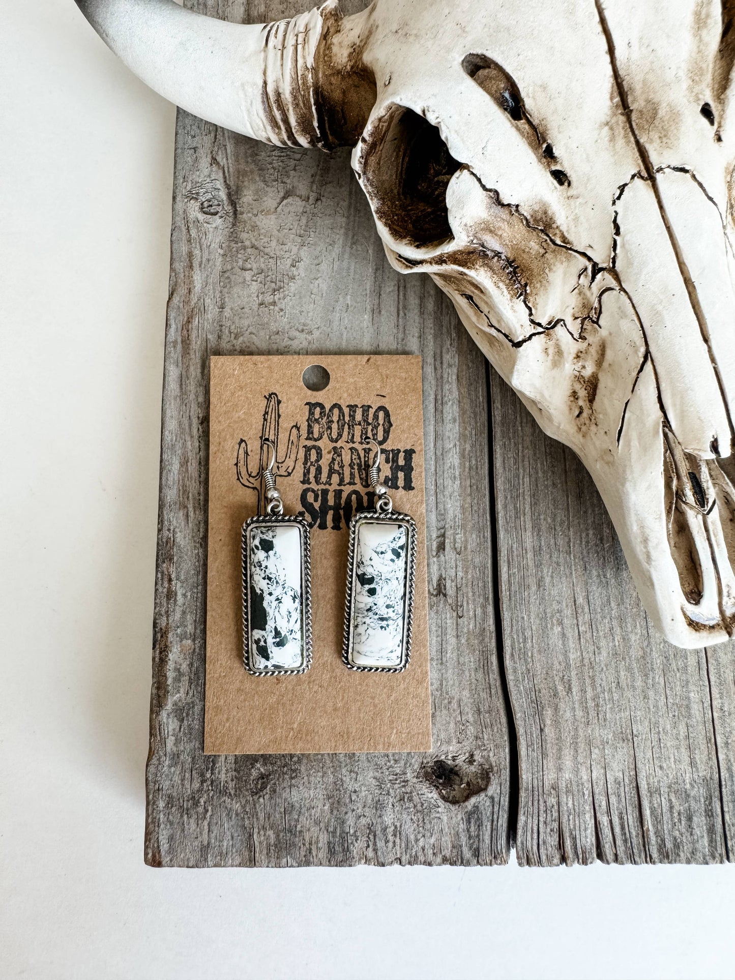 Rectangle Stone Dangle Earrings